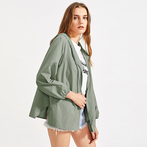 Sleeve Notch Side Hoodie Jacket