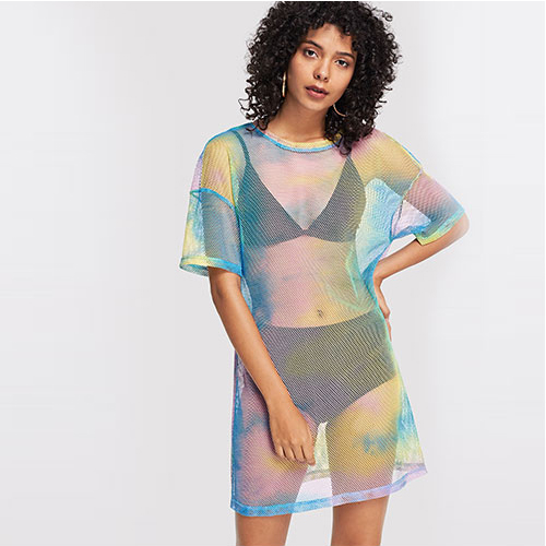 2018 Printed Satin long shirt long sleeve high waist dress