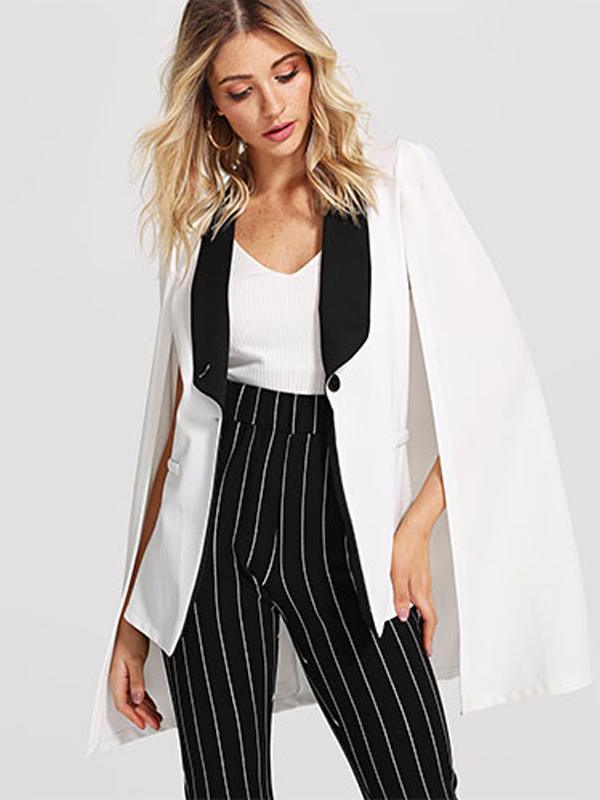 2018 Hot Notch Collar Roll Tab Sleeve Pinstripe Blazer